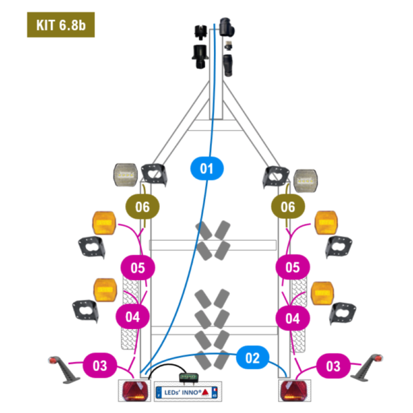 Kit 6.8b - Porte-bateau long éclaireur de plaque séparé feux de gabarit arrière